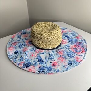 Lilly Pulitzer Straw Sun Hat with Blue and Pink Floral Brim